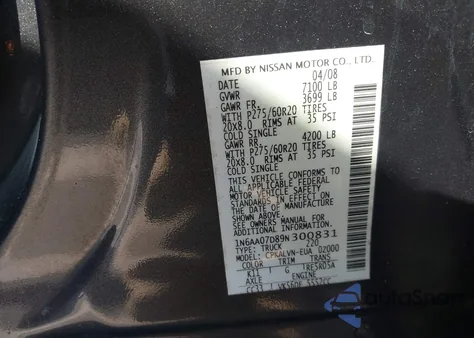 2009 Nissan Titan Le z USA, uszkodzony, nr VIN 1N6AA07D89N300831